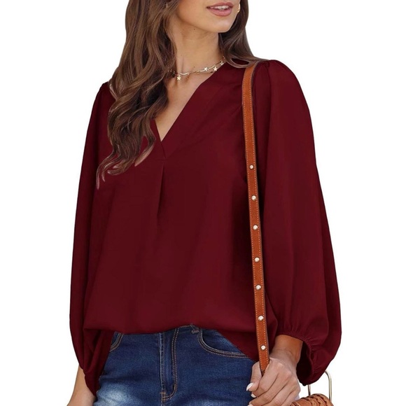 Boho deep red flouncey blouse - Picture 4 of 8